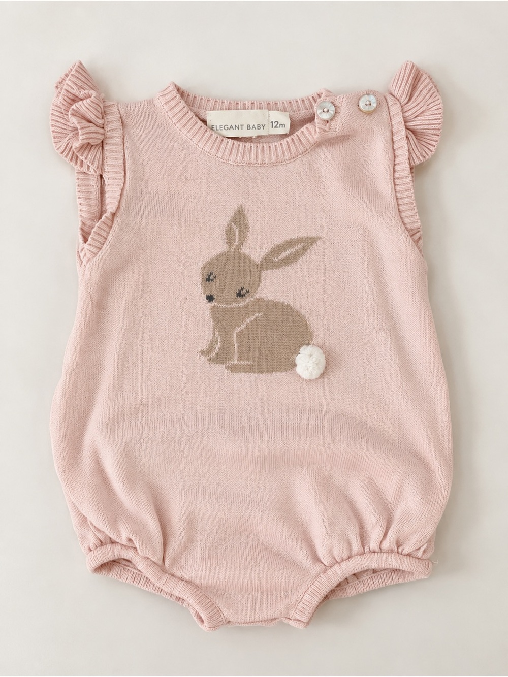 Pink Bunny Knit Romper with puff ball tail Elegant Baby Girl 6-12 months